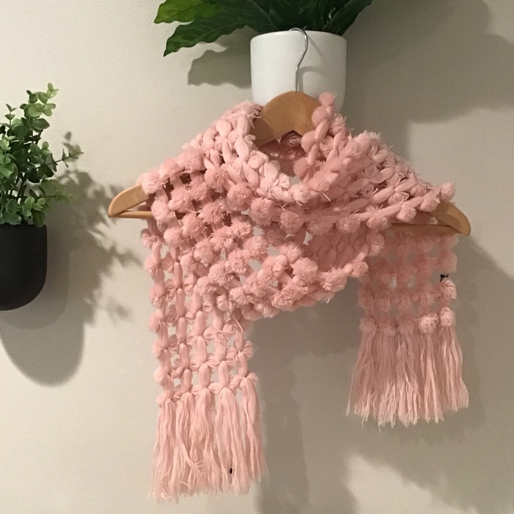 Gap Pink Knitted Pom Pom Scarf